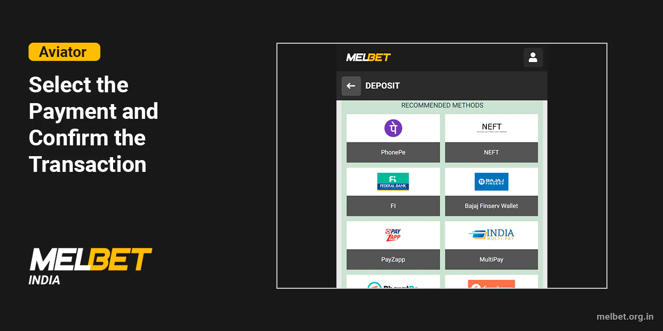 Select the payment method at Melbet