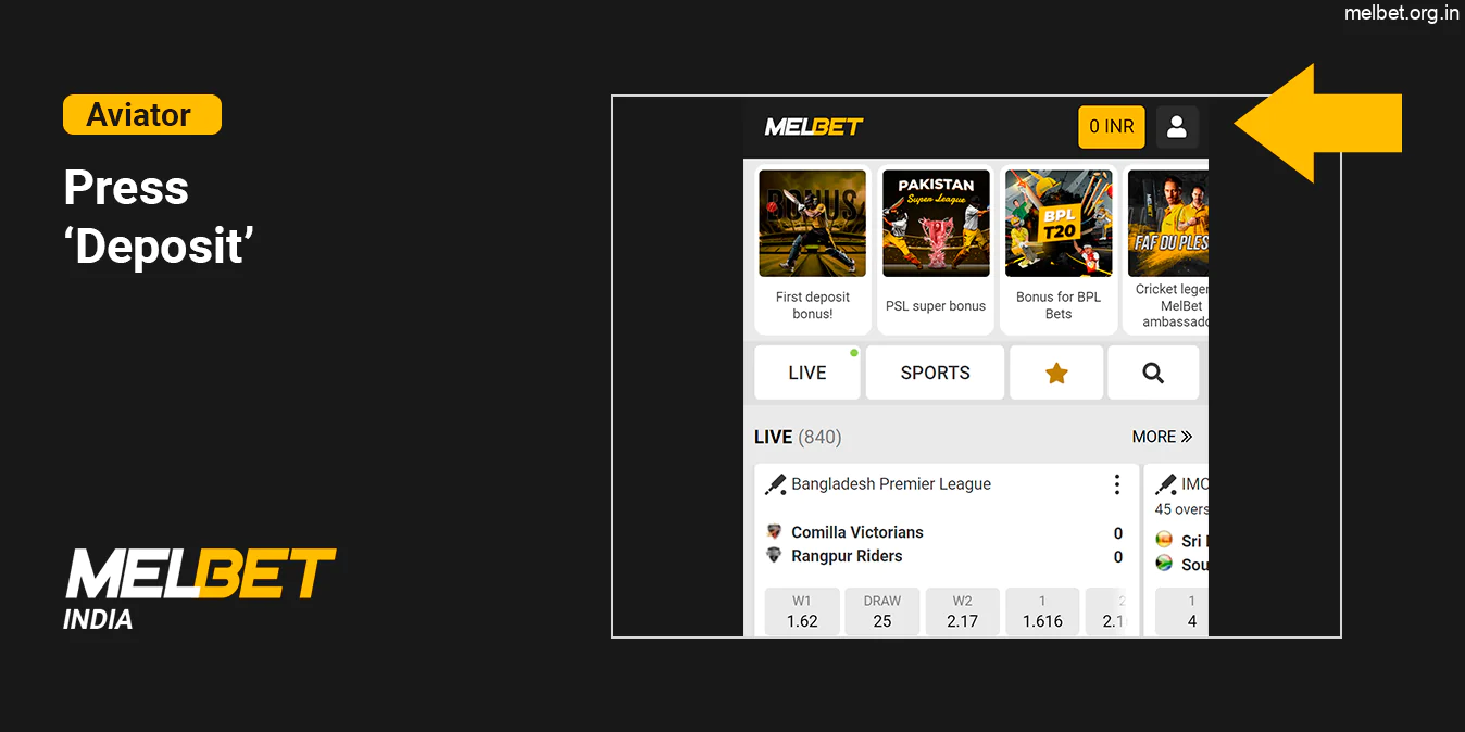 Press 'Make a deposit' and go to the payments webpage