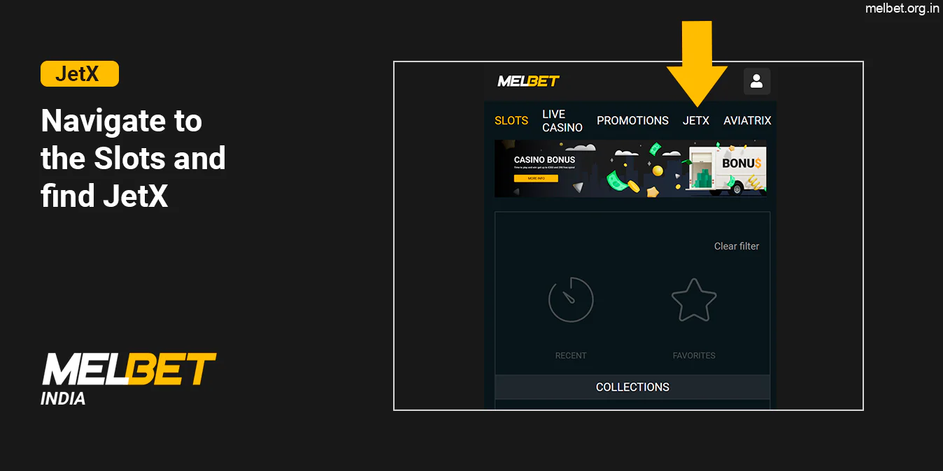 Navigate to the Melbet Slots and Find JetX Game
