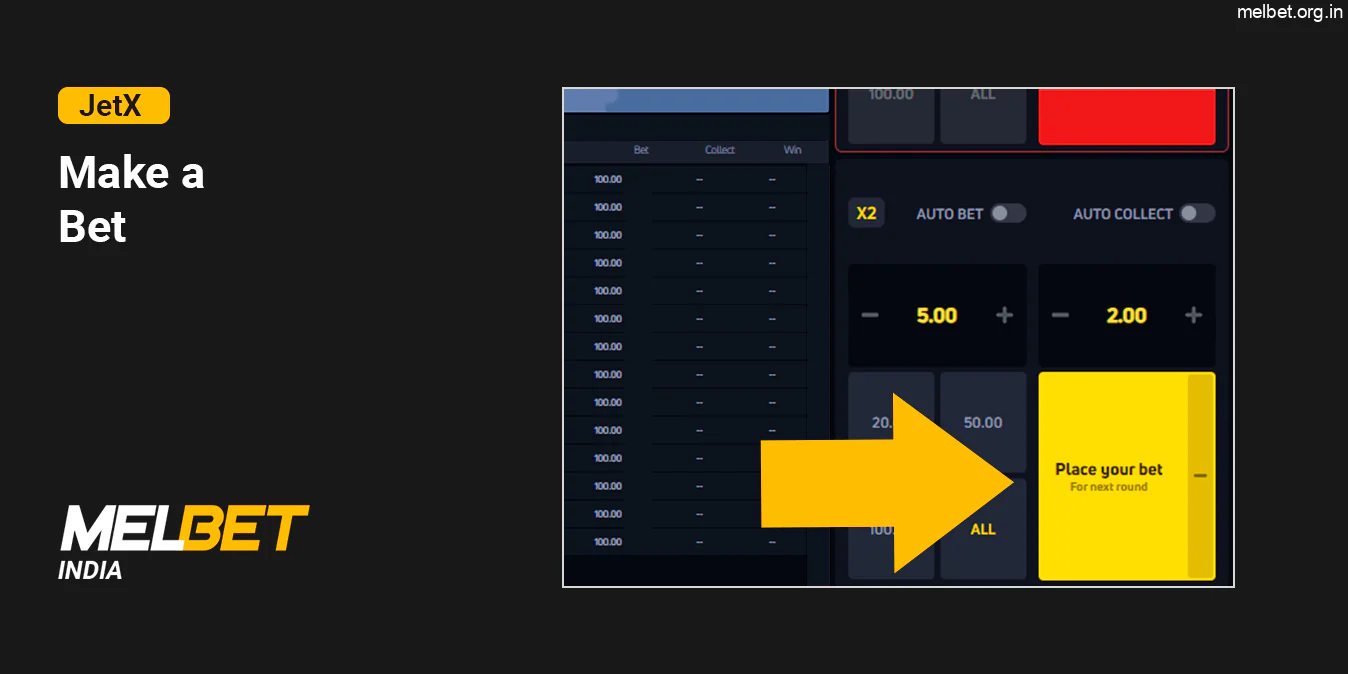 Place a Bet at JetX Using Big Yellow Button