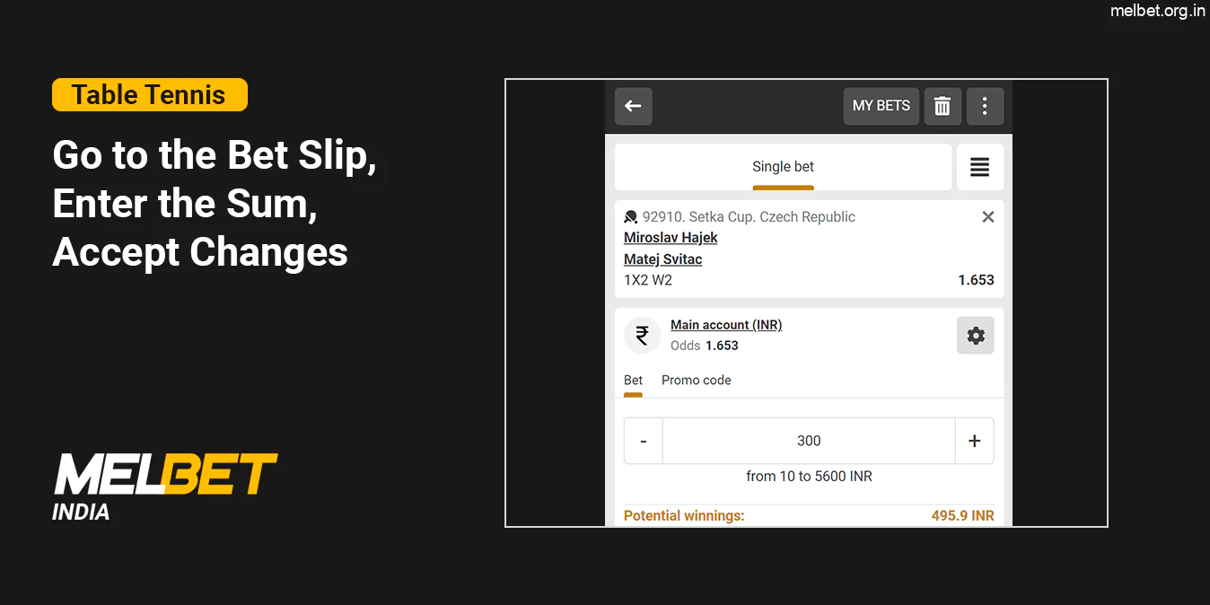 Go to the Melbet Betslip, fill the sum and accept changes